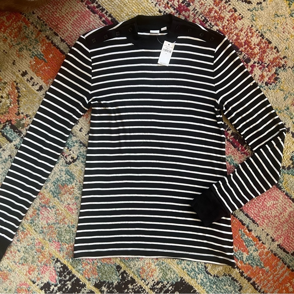 Gap Black and White Striped Long Sleeve Top